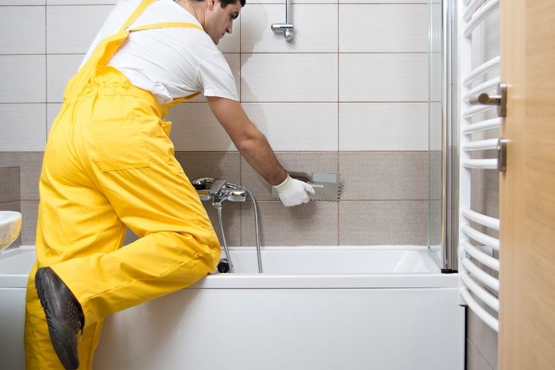 Bathroom tiles being installed
